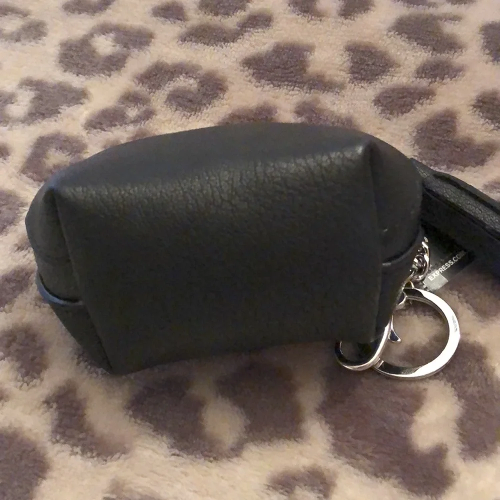 Express Black Faux Leather Coin Purse Keychain Jewels Tassel